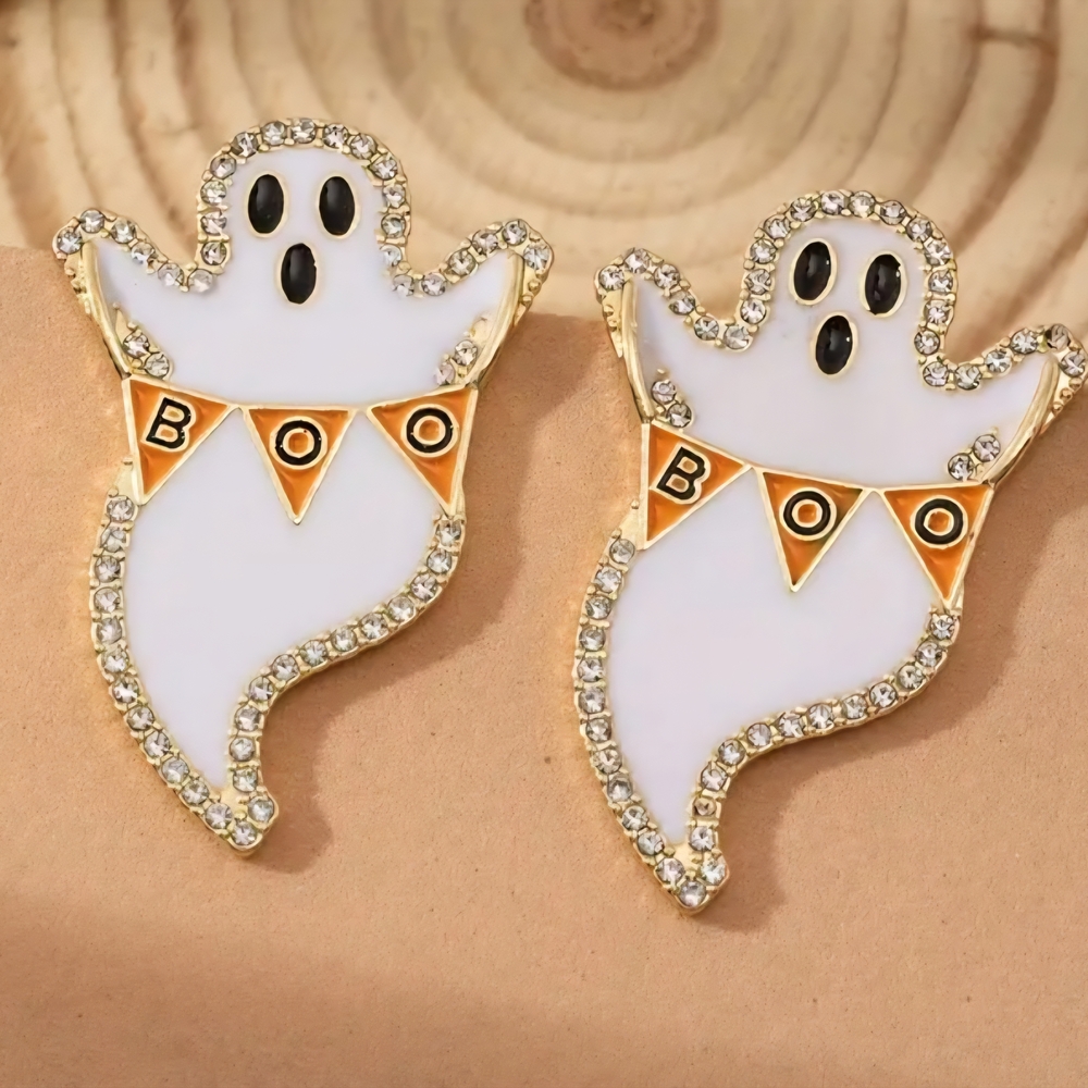 Fashion Jewelry Ghost Earrings - White and Gold